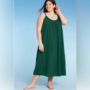 Kona Sol Women's Sz. L/XL Tie Back Cover Up Midi Beach Dress In Hunter Green